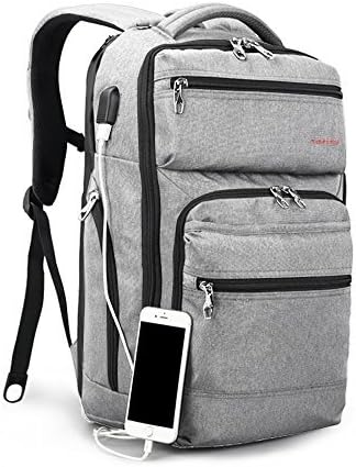 Tauras 15.6" Laptop Backpack with USB Charging Port Travel Bag Waterproof Silver Grey