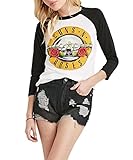 Womens Guns N Roses Printed Classic Logo Baseball T Shirt 3/4 Sleeve Top Medium
