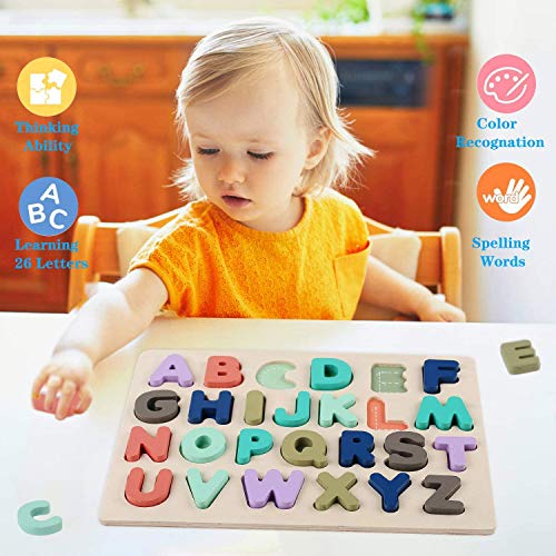 Wooden Puzzles for Toddlers, LENNYSTONE Alphabet Number Shape Puzzles
