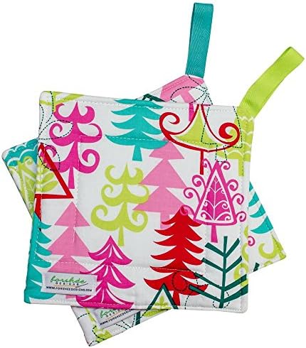 Handmade Christmas Pot Holder | Heat Resistant | Colorful Potholder | Sewn Potholder | Fabric Hot Pad Yule Trees Christmas | PH0021