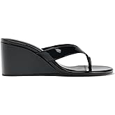 AZAGNEEM Patent Leather Wedge Flip Flops for Women Open Round Toe Comfort Arch Support Slip On High Heel Thong Sandals for Summer Fashion Travel Vacation Party Date Slides