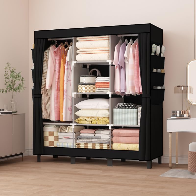 lishbie Portable Wardrobe, Bedroom Wardrobe, Clothes Storage Box, Hanging, Suitable for Bedrooms, Dorms and Rental Homes