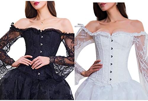 lttcbro Women's Sexy Off Shoulder Lace Corset Princess Renaissance Corset with Long Sleeves 6 Colors