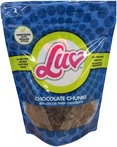 LUV Keto Friendly 80% Dark Chocolate Chips For Baking (8 oz 2 pack) - Sugar Free Stevia Sweetened Low Carb Gluten Free Dairy Free Vegan Chocolate Chips