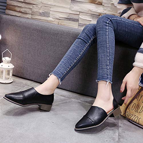 Sale! Teresamoon Women Pointed Toe Shoes Shallow Square Heels Slip-On Casual Single Shoes Black - Thumbnail 3