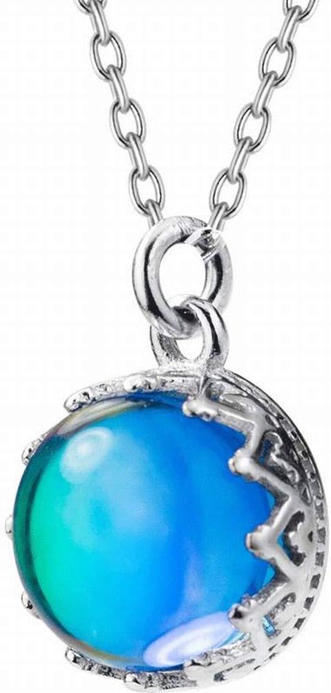 Katylen Women's Western Fashion Necklace S925 Silver Aurora Necklace Female Small Fresh Blue Gradient round Temperament Short Clavicle Chain, S925 silver set chain