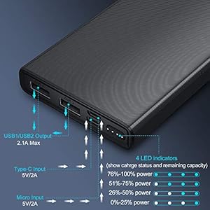 BANNIO Powerbank 10000mAh,Caricabatterie Portatile con 2 Ingressi e 2 Uscite,Ultra Compatta Batteria Esterna Power Bank… - immagine 6