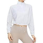 Gihuo Women's UPF 50+ Sun Protection Jackets Athletic Long Sleeve Cropped Jacket Yoga Quick Dry Workout Shirt Tops
