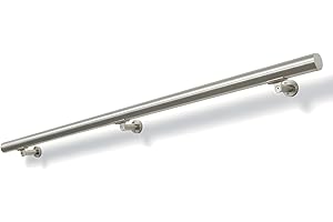 11 Ft Anodized Aluminum Handrail Kit – 1.6" Round Stainless Steel Look Stair Railing | Indoor/Outdoor Safety Rail, Rust-Proof