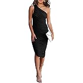 PRETTYGARDEN One Shoulder Dresses for Women 2026 Summer Ruched Mesh Asymmetrical Cocktail Wedding Guest Bodycon Dress