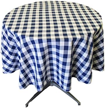 Tablecloth Round 54" Checkered Perfect for Restaurant, Coffee Table, Overlay (Navy-White)