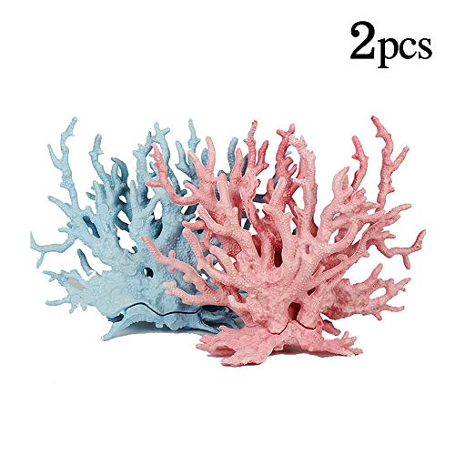 kathson Aquarium Coral Decor Pink and Blue Fake Coral Reef Ornaments Artificial Plants Fish Tank Resin Decorations (2 Pack)