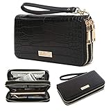 CrossLandy Women Men RFID Blocking Double Zip Leather Wallet Clutch Wristlet
