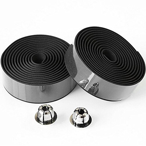 Zicome Black Bicycle Handlebar Tape with End Plugs, 1 Pair(2 Rolls)