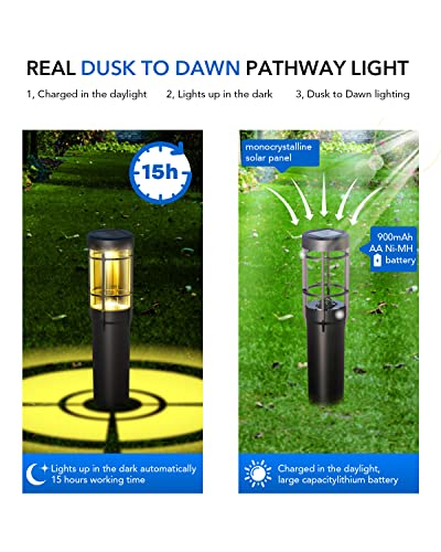 MUSCLE LIGHTING Solar Pathway Lights Bollard, 7 Color Changing / Warm White Landscape Path Light, Outdoor Waterproof Garden Light for Patio, Yard, Driveway, Pack of 6