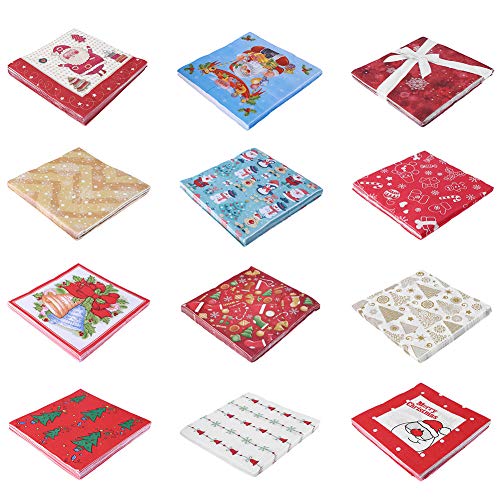 HEART SPEAKER 20Pcs Christmas Tree Santa Claus Printed Wood Pulp Disposable Napkins Tissue Party Tableware