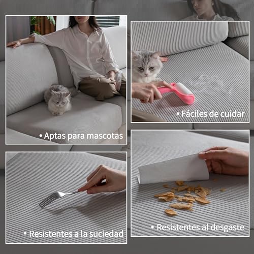 OHSIO Stretch Sofa Cushion Cover, Non-Slip, Washable, Universal, Resistant and Easy to Clean (Light Grey, 2 S Seat Covers + 1 Chaise Longue Cover)