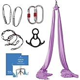 Aum Active Aerial Silks Starter Kit, 9 Yards, Aerial Yoga Hammock, Hardware | Knitted fabric with pose guide, for aerial yoga, gymnastics, silk swing, stretching and home gym use, suitable for all levels