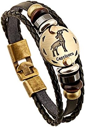 Jauxin Twelve Constellation Braided Rope Leather Unisex Bracelet Zodiac Sign
