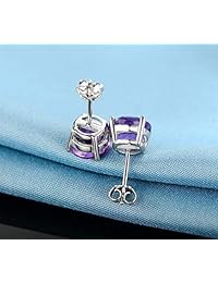 GEMSME 925 Sterling Silver 6.0mm Round Gemstone Stud Earrings for Women