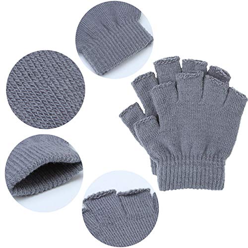 Coobey 12 Pairs Unisex Kids Half Finger Mittens Teen Winter Warm Fingerless Stretchy Knit Gloves (6-12 Years, Mixed 6 colors) - Thumbnail 2