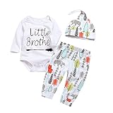 Mekilyn 3Pcs Baby Boy Girls Little Brother Arrow Romper Bodysuit+Long Cartoon Animal Pant+Hat Outfit (0-6Months, White)