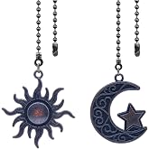 Dotlite Bronze Ceiling Fan Pull Chain Sun & Moon Bohemian Beaded Pendant String Extension, 12in Decorative Light Fan Pull Charm Extender Ornament with Connector