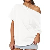 Dressmine Off The Shoulder Tops for Women Short Sleeve Shirt Trendy Oversized Tee Top Loose Summer Blouse Tunic