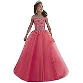 Junguan Girls' Off The Shoulder Pageant Dresses Tulle Aline Princess Prom Dress Formal Ball Gowns TF017