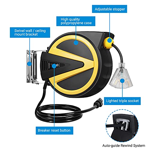 DEWENWILS Retractable Extension Cord Reel, 40 FT Electric Cord Reel