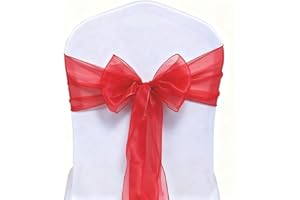 MAGTOWNE Organza Red Chair Sashes 50 Pack Sheer Bows Ties Ribbons for Birthday Party Christmas Wedding Decorations