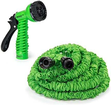 Ireko GH50 Expandable Lawn Garden Hose 50 Foot Car Washing Watering Plants Auto Wash Cleaning 7-way Spray Nozzle Hose, Green