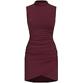 CIDER Women's Summer Mini Dress Cocktail Dress Mock Neck Sleeveless Ruched Short Dresses Trendy 2025