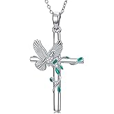 LWXIE Diamond Dove Cross Necklace for Women 925 Sterling Silver Holy Spirit Dove Necklace with Lab Grown Diamond Doves Birds Faith Religious Jewelry Gift for Birthday