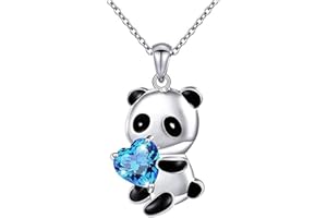CUTEAM Cute Pendant Necklace, Heart-shaped Rhinestone Decorated Panda Pendant Necklace Exquisite Jewelry Cartoon Necklace for Daily Wear Blue 45cm/17.72"