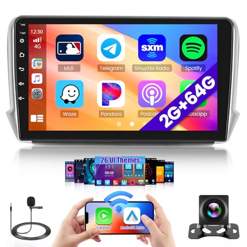 Android 15 Car Radio for Peugeot 208/2008 2012-2018 with 2G+64G, HiKity Carplay Wireless Android Auto 10.1 Inch Radio with GPS, WiFi, Bluetooth, Mirror Link, FM/RDS, MIC, SWC, Backup Camera