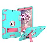 iPad 9.7 Case,iPad 2018/2017 Case,iPad 6th/5th Generation Case High Impact Hybrid Drop Proof Armor Defender Protection Case Built with Kickstand for New iPad 9.7-inch (A1893/1954/A1822)(Teal+Rose)