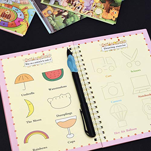 English Magic Practice Copybook for Kids, Be Reused Handwriting Copybook Set, Caligraphy Practice Book, Numbers, Drawing, Alphabet, Addition and Subtraction