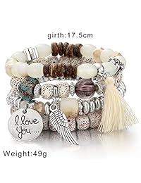 SINOBI 3 Pulseras de Envoltura para Mujer Boho Multicolor Elástico Cuentas Apilables Pulseras de Madera Elefante Charm Pulsera