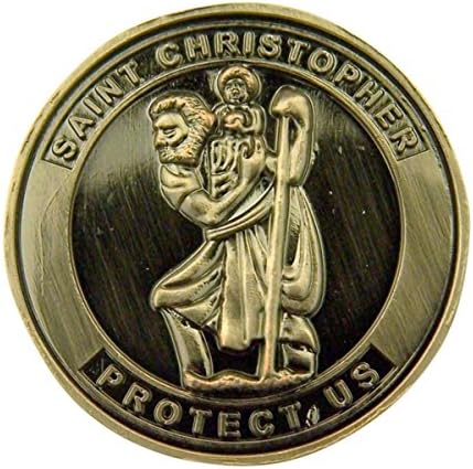 Silver Tone Faithful Protector Pocket Token with Prayer - Saint Christopher