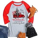 This is My Hallmark Christmas Movie Watching Shirt Women Raglan 3/4 Sleeve Christmas Graphic Baseball Tee Shirts Top (Large, Gray)