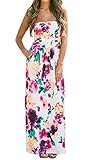 Women's Floral Print Maxi Dress,Demetory Strapless Rose Print Vintage Long Maxi Dress with Pockets