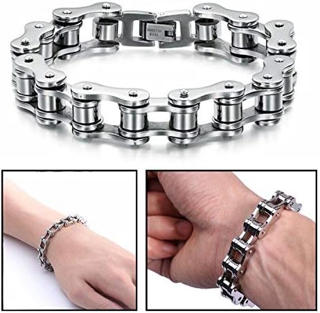 OFKPO Men Stainless Steel Bicycle Chain Bracelet Man Fashion Jewelry 8 Inches Length, Stainless Steel,Silver - Image 4