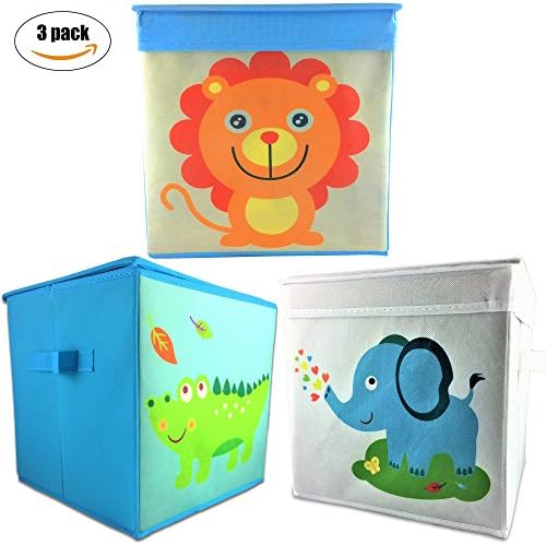 Rlan Toy Storage Bins Canvas Basket Toy organizer for kids (3, Lion, Cocodrile, Elephant)