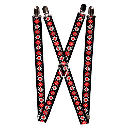 Black Red Grey White Diamond Checkered Pattern Suspenders