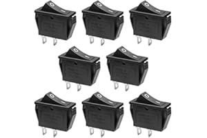 QTEATAK 8 Pcs SPST Snap-in ON-Off 2 Pin Snap Rocker Boat Switch Black AC 250V 15A 125V 20A for Car Auto Boat Household Applia