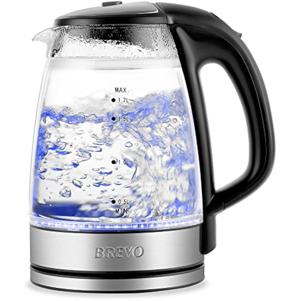Double Electric Kettles Wall Cordless Glass With LED Blue Light, 1.7