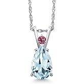 Gem Stone King 14K White Gold Sky Blue Aquamarine and Pink Tourmaline Pendant Necklace for Women | 1.18 Cttw | Gemstone March Birthstone | Pear Shape 9X6MM | With 18 Inch Chain