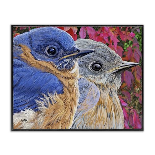 Stupell Industries Bluebird Pair over Leaves Black Framed Giclee Art Design by…