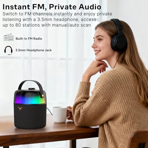 Karaoke Machine with 2 Wireless Microphones, 60W Portable Bluetooth Speaker with 360° Lights, Loud Bass, 12H Battery, Supports Bluetooth/USB/Aux/TV Connection, Ideal for Home Party&Outdoor Use